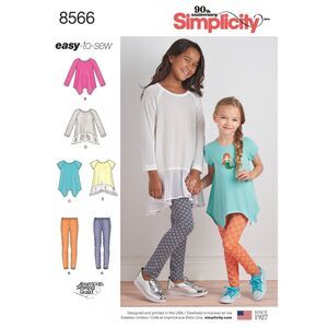 Simplicity 8566 Girls Knit Tunic Leggings Size 7-14 UNCUT Sewing Pattern NEW